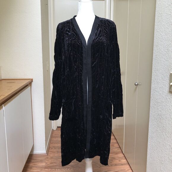 LOGO Lori Goldstein Duster Large Textured Velvet Cardigan Lagenlook Regencycore - Picture 1 of 14